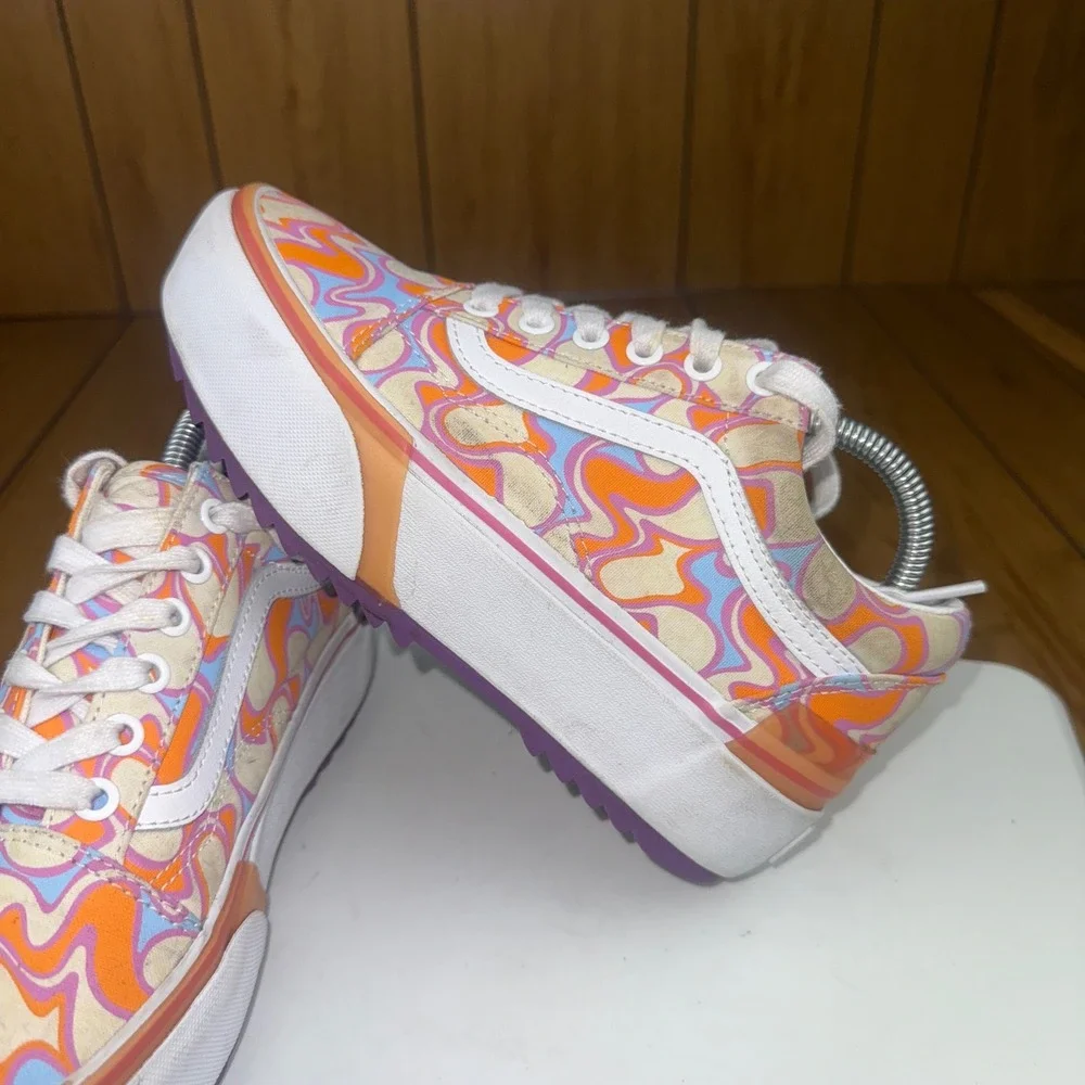 Vans Old‎ Skool Platform Psychedelic Swirl Orange Blue Low Top Shoes Womens 6